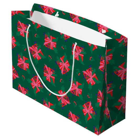 Green Holiday Gift Bag Groot Cadeauzakje (Achterkant Gekanteld)