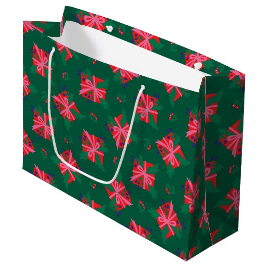 Green Holiday Gift Bag Groot Cadeauzakje (Voorkant Gekanteld)