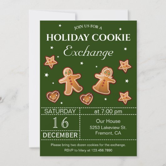 Green Holiday Kerstkoekje Exchange Party Kaart (Voorkant)
