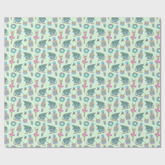 Green Holiday Nutcracker Ballerina Pattern Cadeaupapier (Vlak)