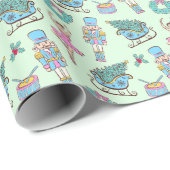 Green Holiday Nutcracker Ballerina Pattern Cadeaupapier (Rol Hoek)