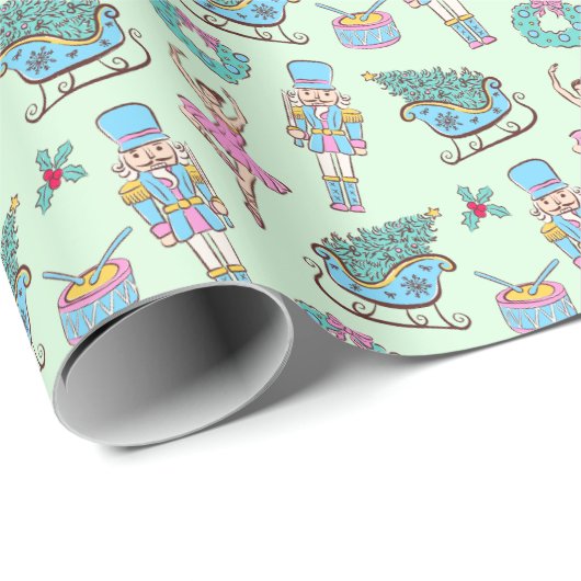 Green Holiday Nutcracker Ballerina Pattern Cadeaupapier (Rol Hoek)