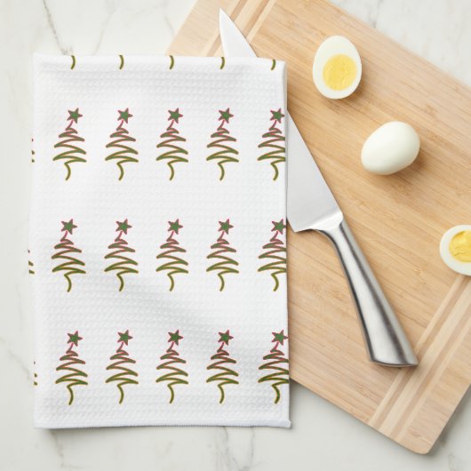 Green Holiday Scribble Tree + Star White Theedoek (Quarter Fold)