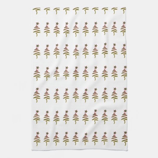 Green Holiday Scribble Tree + Star White Theedoek (Verticaal)