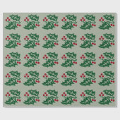 Green Holly and Red Berries Holiday Gift Cadeaupapier (Vlak)