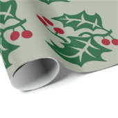 Green Holly and Red Berries Holiday Gift Cadeaupapier (Rol Hoek)