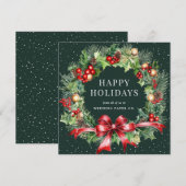 Green Holly Berries Botanical WreatBusiness Feestdagenkaart (Voorkant / Achterkant)