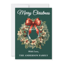 Green Holly Berry Christmas Wreath Holiday Kaart