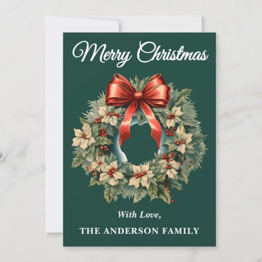 Green Holly Berry Christmas Wreath Holiday Kaart (Voorkant)