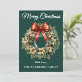 Green Holly Berry Christmas Wreath Holiday Kaart (Staand voorkant)