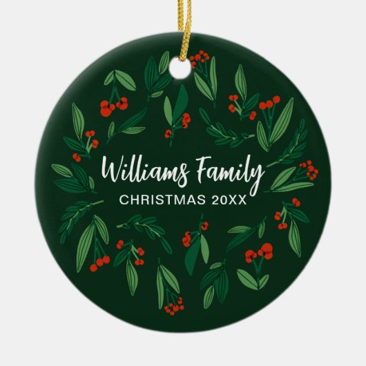 Green Holly Berry Personalized 2025 Christmas Keramisch Ornament (Voorkant)