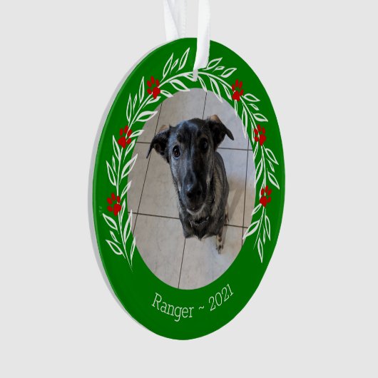 Green Holly Elegant Huisdier Foto Ornament (voorkant)