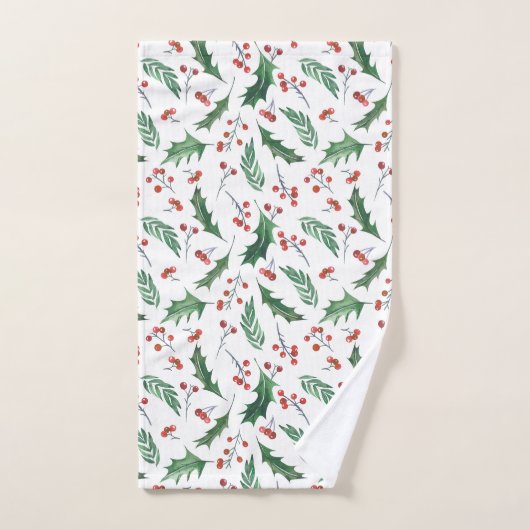 Green Holly en Red Berry Merry kerstpattern Bad Handdoek (Handdoek)