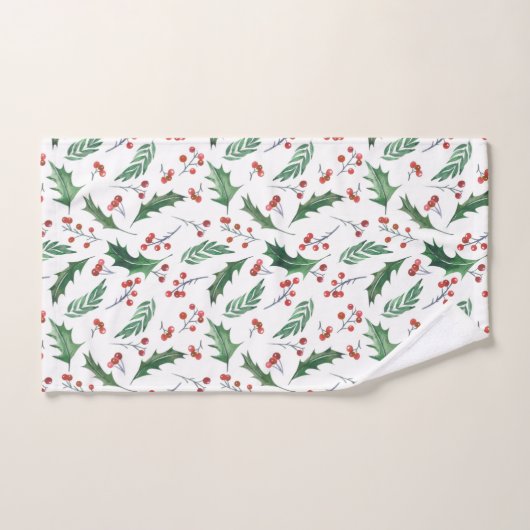 Green Holly en Red Berry Merry kerstpattern Bad Handdoek (Handdoek)