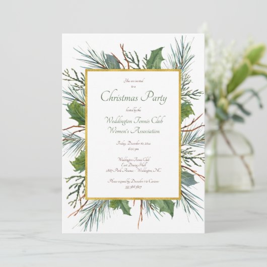 Green Holly kerstfeest uitnodiging (Staand voorkant)