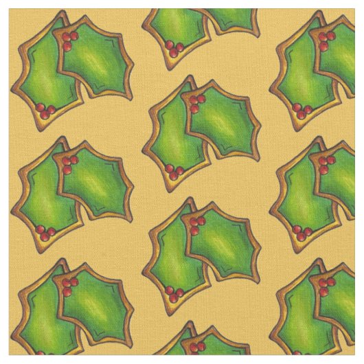 Green Holly Leaf Leaves Sugar Cookie Kerstmis Stof (Close Up)
