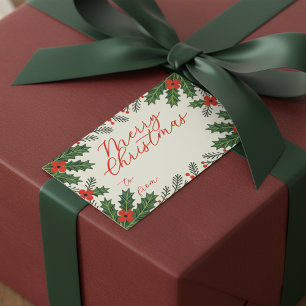 Green Holly Leaves en Red Berry vrolijk kerstfeest Rechthoekige Sticker