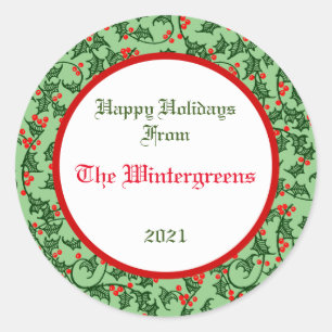 Green Holly met Red Berries Editable Gift Sticker