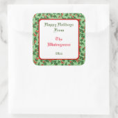 Green Holly met Red Berries Editable Gift Taq Vierkante Sticker (Tas)