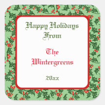 Green Holly met Red Berries Editable Gift Taq