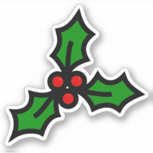 Green Holly met Red Berries Kerstgrafisch Sticker
