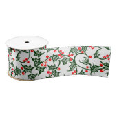 Green Holly met Red Berries Robuust Satijnen Lint (Spoel)