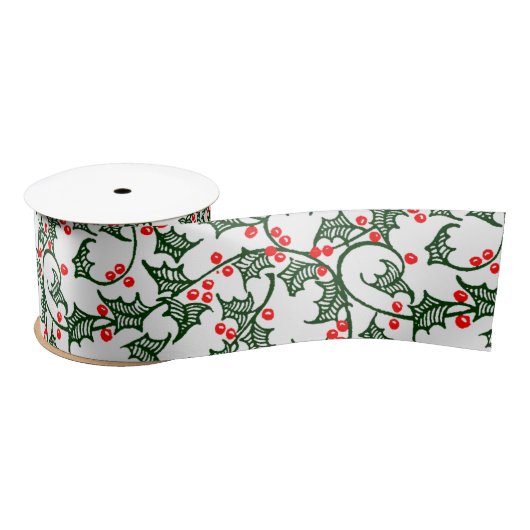Green Holly met Red Berries Robuust Satijnen Lint (Spoel)