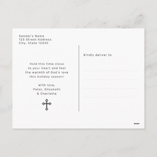 Green Holly Natitivity Scene Christelijk Foto Feestdagenkaart (Achterkant)