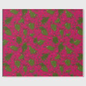 Green Holly op Helderroze Kerstmis Cadeaupapier (Vlak)