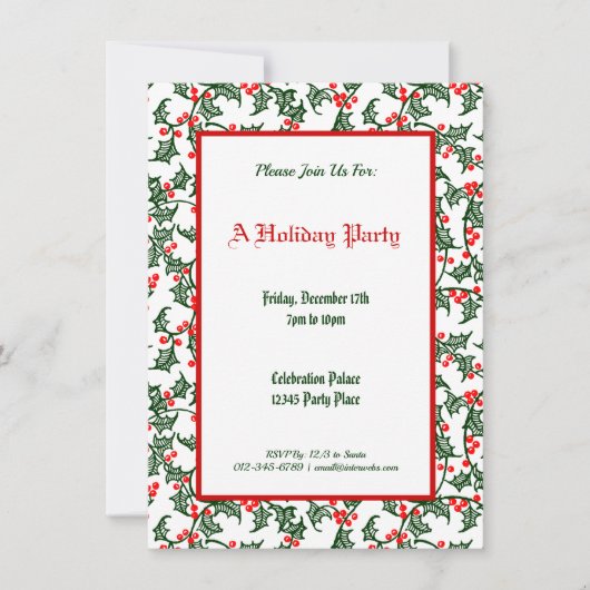 Green Holly Pattern Holiday Editable 4.5x6.25-inch Kaart (Voorkant)