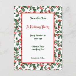 Green Holly Pattern Holiday Editable Save the Date Briefkaart