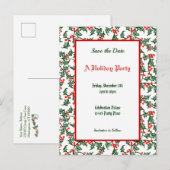 Green Holly Pattern Holiday Editable Save the Date Briefkaart (Voorkant / Achterkant)