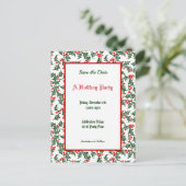 Green Holly Pattern Holiday Editable Save the Date Briefkaart (Staand voorkant)