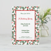 Green Holly Pattern Holiday Party Editable 5x7 Kaart (Staand voorkant)