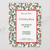 Green Holly Pattern Holiday Party Editable 5x7 Kaart (Voorkant / Achterkant)