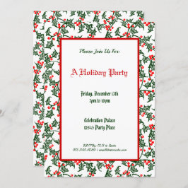 Green Holly Pattern Holiday Party Editable 5x7 Kaart