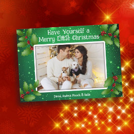 Green Holly Photo Merry Little KerstKaarten Kaart