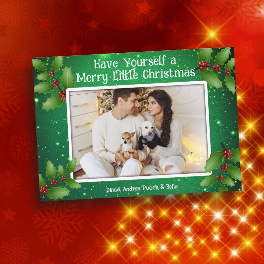 Green Holly Photo Merry Little KerstKaarten Kaart