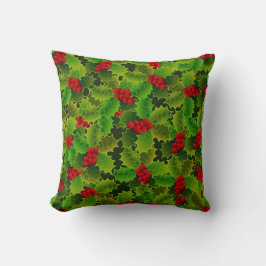 Green Holly with Red Berries Kussen