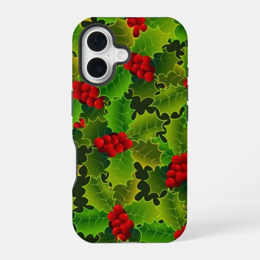 Green Holly with Red Berries Phone Case iPhone 16 Hoesje (Achterkant)