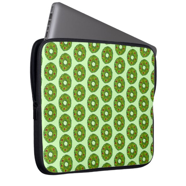 Green Holly Wreate Kerstkoekjesfeestdag - Afdruk Laptop Sleeve (Voorkant Rechts)