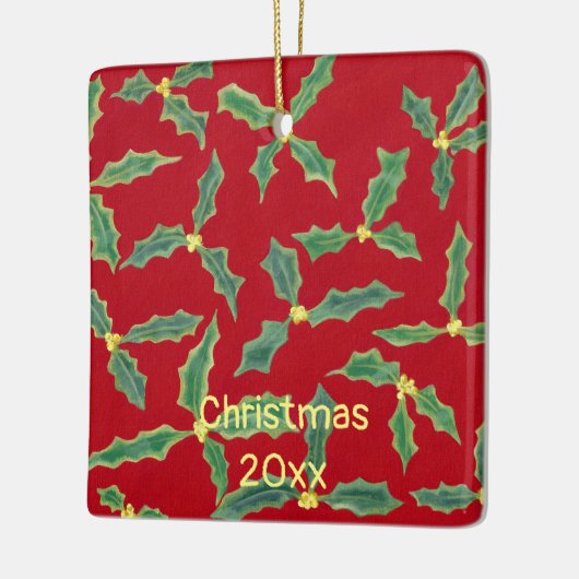 Green Holly Yellow Flowers kerstjaarversiering Keramisch Ornament (Links)