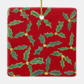 Green Holly Yellow Flowers kerstjaarversiering Keramisch Ornament (Achterkant)