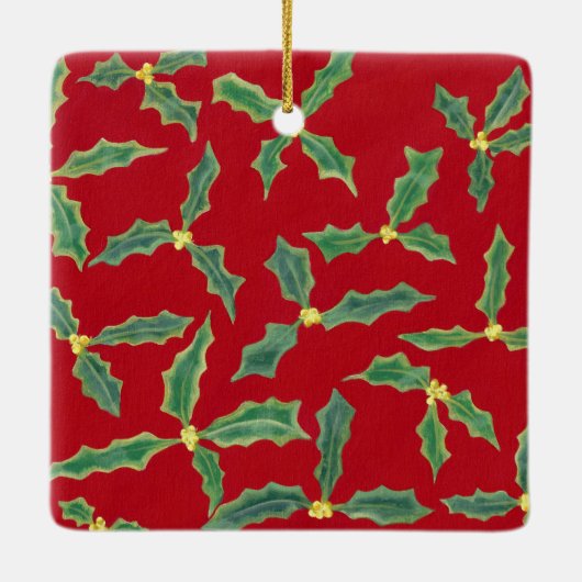 Green Holly Yellow Flowers kerstjaarversiering Keramisch Ornament (Achterkant)