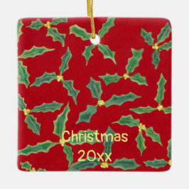 Green Holly Yellow Flowers kerstjaarversiering Keramisch Ornament