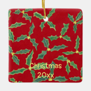 Green Holly Yellow Flowers kerstjaarversiering Keramisch Ornament