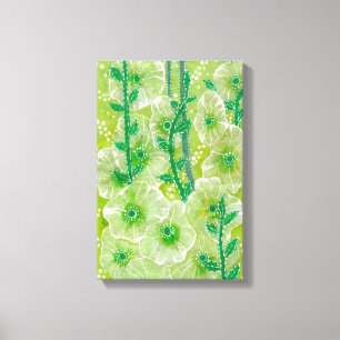 Green Hollyhock Mallow Malva Flower Floral Collage Canvas Afdruk