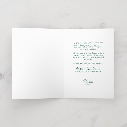 Green Home for the Holidays Realtor Christmas Gold Folie Feestdagenkaart (Binnenlaag)