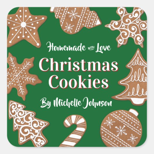 Green Homemade Christmas Cookies Vierkante Sticker (Voorkant)