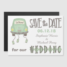 Green Honeymoon Car Save the Date Wedding Magnetische Uitnodiging